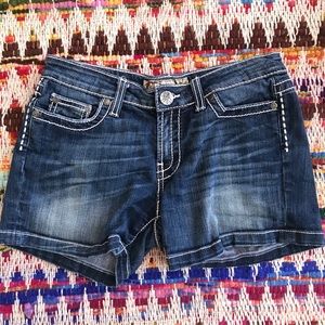 Denim Shorts with White Embroidery